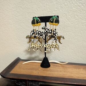 Lunch At The Ritz Enamel Safari Jungle Dangle Clip-On Earrings